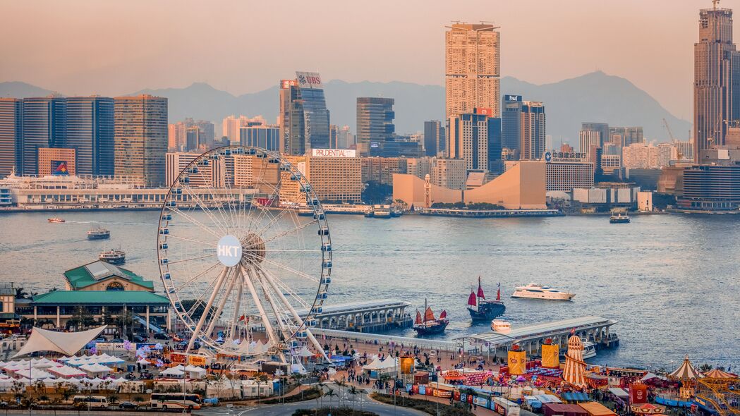 3840x2160 摩天轮 水 建筑 城市壁纸 背景4k uhd 16:9