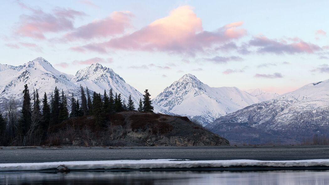 3840x2160 山脉 雪 树 海岸壁纸 背景4k uhd 16:9