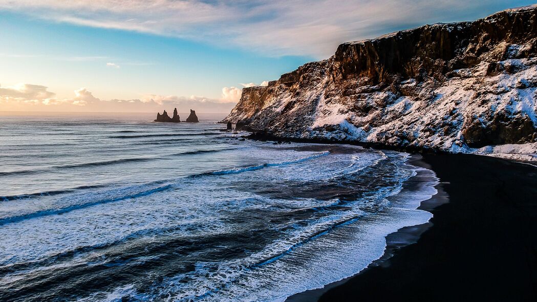 3840x2160 海岸 大海 海浪 岩石 雪壁纸 背景4k uhd 16:9