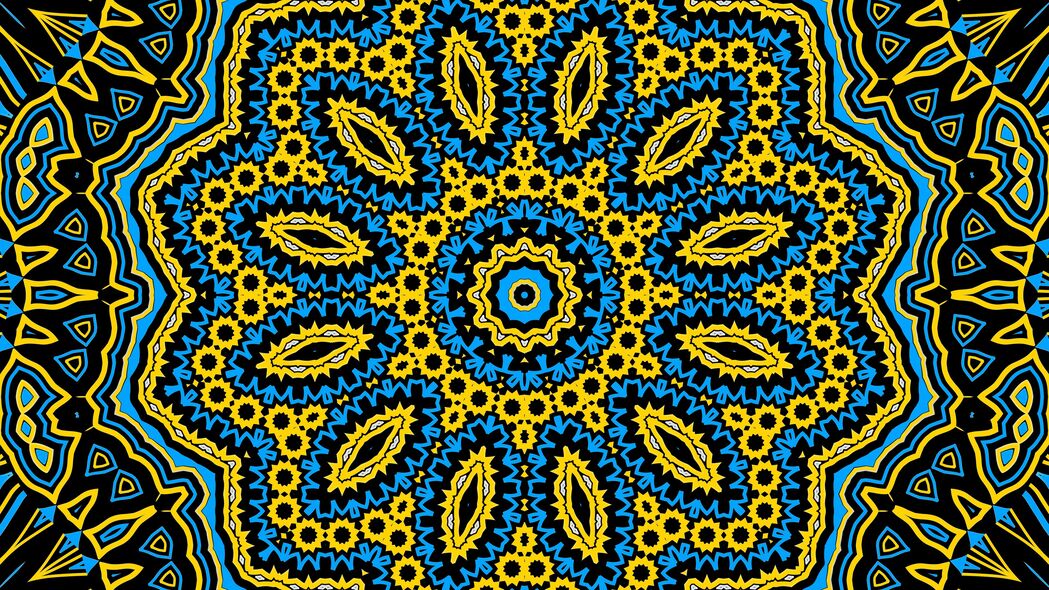 3840x2160 形状 图案 分形 抽象 黄色 蓝色壁纸 背景4k uhd 16:9