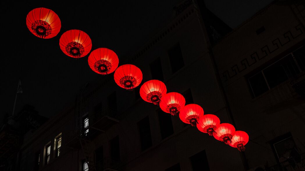 3840x2160 中国灯笼 街道 夜晚 深色 红色壁纸 背景4k uhd 16:9