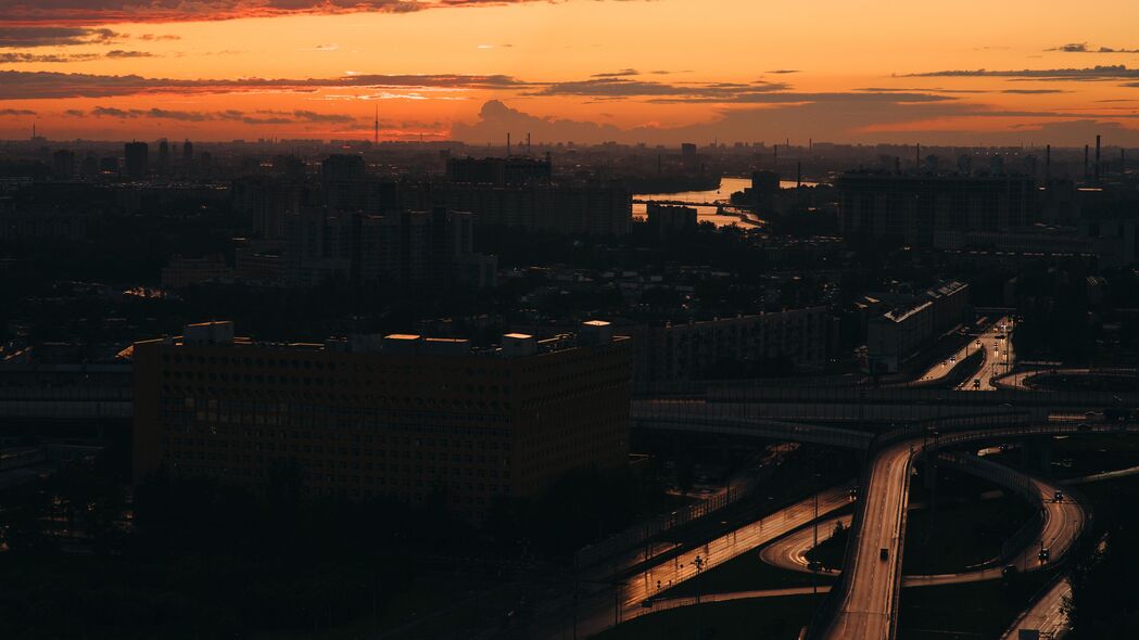 3840x2160 道路 桥梁 建筑 河流 黄昏 深色 4k壁纸 uhd 16:9