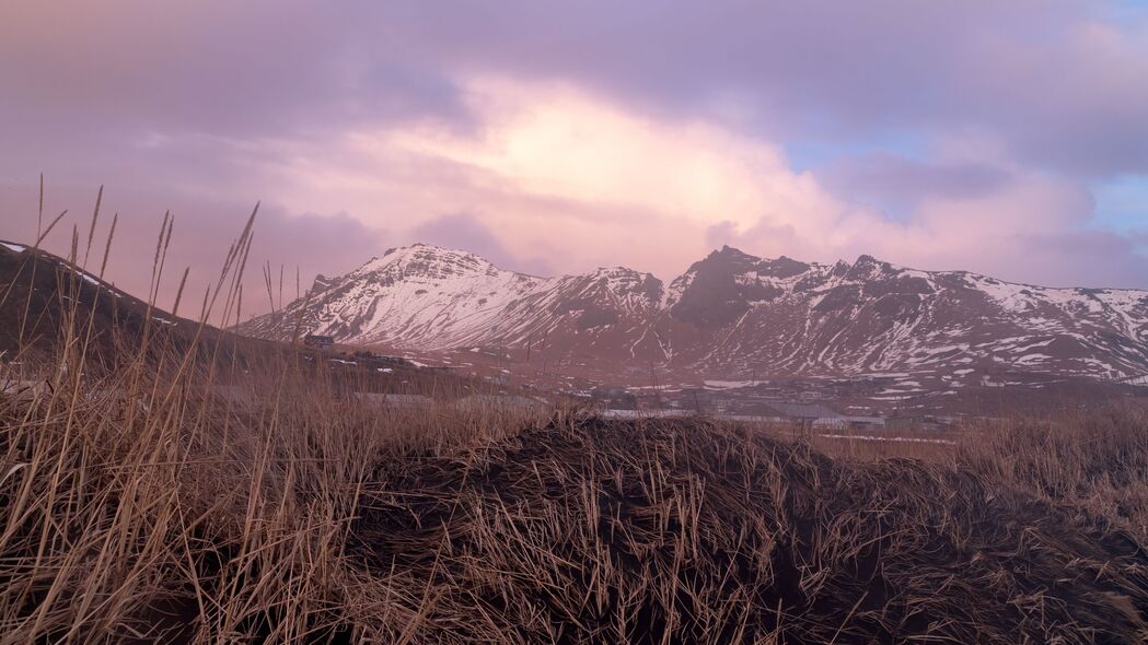 3840x2160 山脉 雪 田野 草地 风景 黄昏 4k壁纸 uhd 16:9