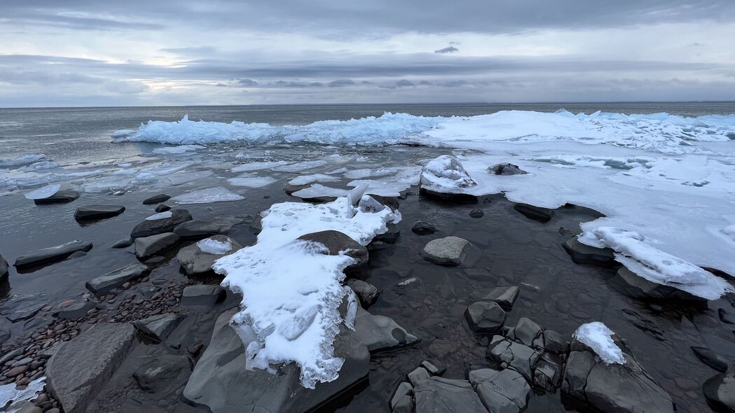 3840x2160 海岸 石头 雪 冰 海 自然 4k壁纸 uhd 16:9