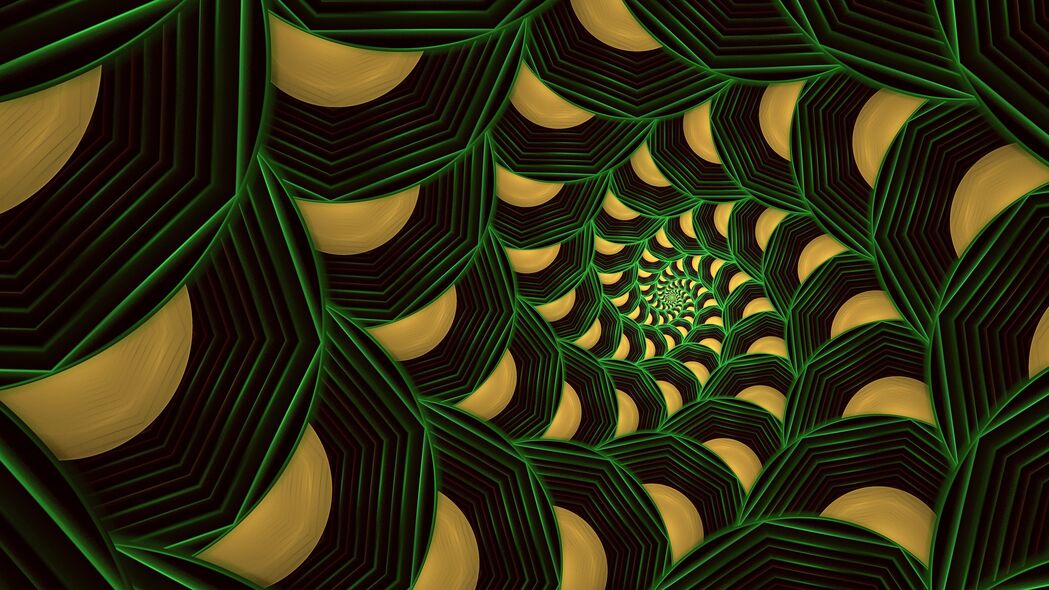 3840x2160 分形 螺旋 图案 抽象 绿色 黄色 4k壁纸 uhd 16:9