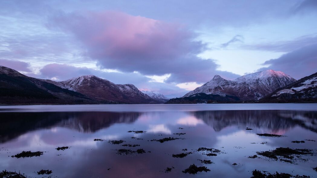 3840x2160 湖 山 云 景观 自然 紫色 4k壁纸 uhd 16:9