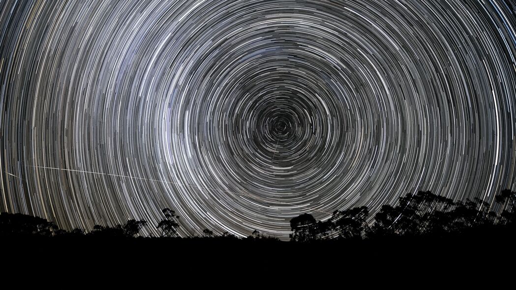 3840x2160 星星 旋转 长曝光 夜晚 深色 4k壁纸 uhd 16:9