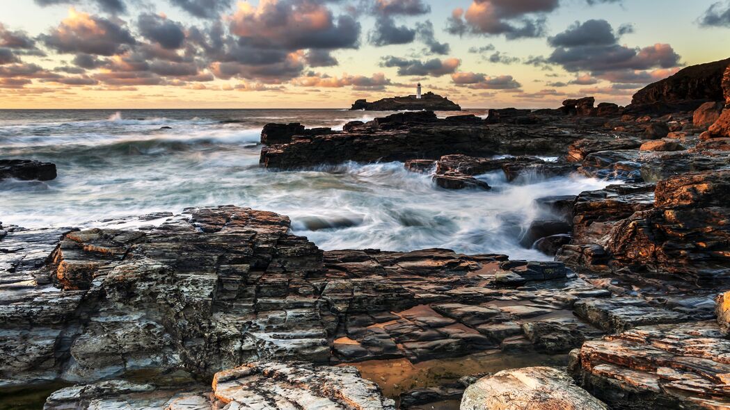 3840x2160 海岸 岩石 海洋 黄昏 风景 4k壁纸 uhd 16:9