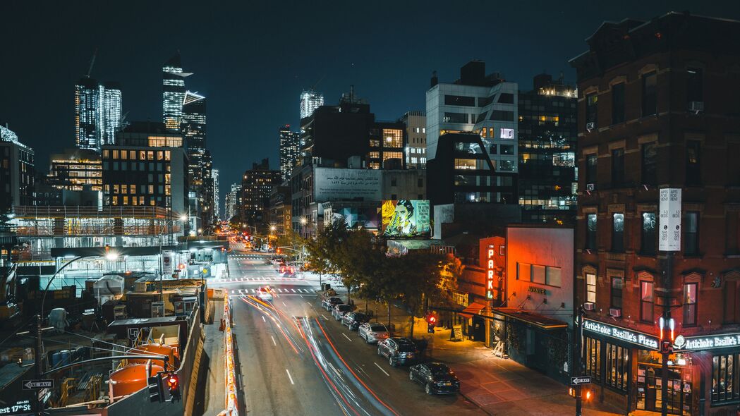 3840x2160 城市 建筑物 道路 夜晚 灯光 鸟瞰 4k壁纸 uhd 16:9