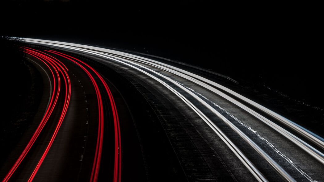 3840x2160 夜晚 道路 光线 长曝光 线条 深色 4k壁纸 uhd 16:9