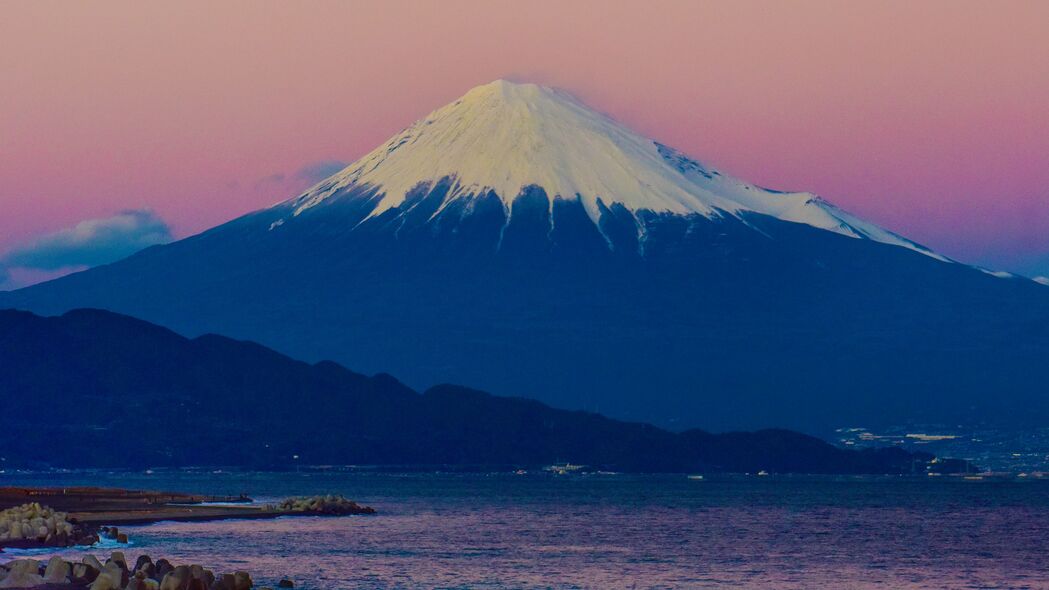 3840x2160 山 火山 海滩 风景 富士 日本 4k壁纸 uhd 16:9