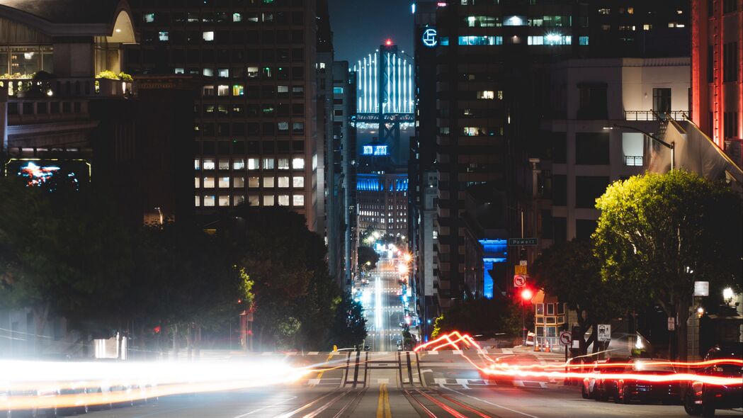 3840x2160 城市 街道 夜晚 道路 建筑物 灯光 4k壁纸 uhd 16:9