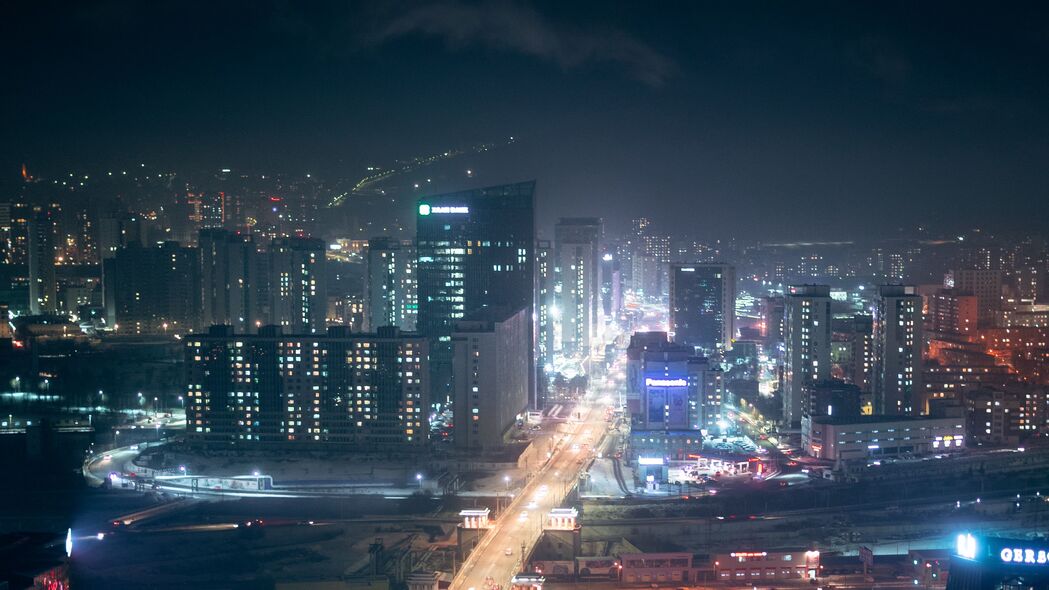 3840x2160 夜城 鸟瞰图 建筑物 道路 街道 灯光 4k壁纸 uhd 16:9