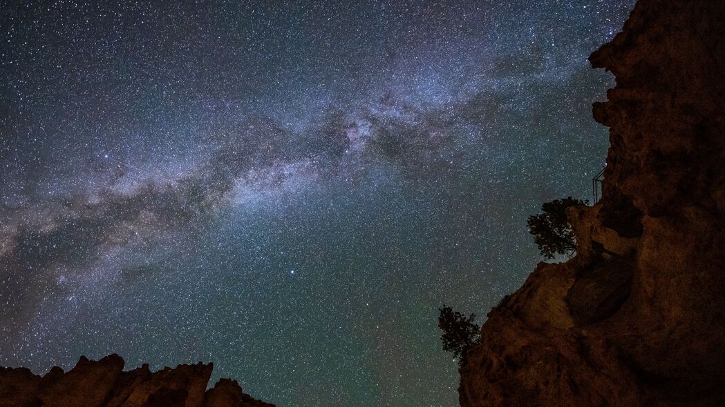 3840x2160 峡谷 岩石 星星 夜晚 天空 4k壁纸 uhd 16:9