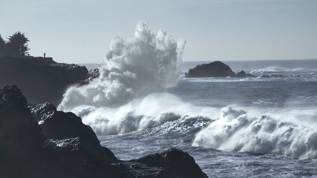 3840x2160 悬崖 剪影 独自 大海 海浪 风暴 4k壁纸 uhd 16:9