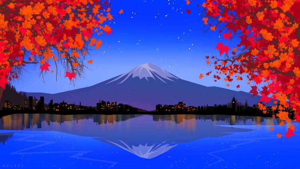 3840x2160 富士 山 湖 艺术 4k壁纸 uhd 16:9