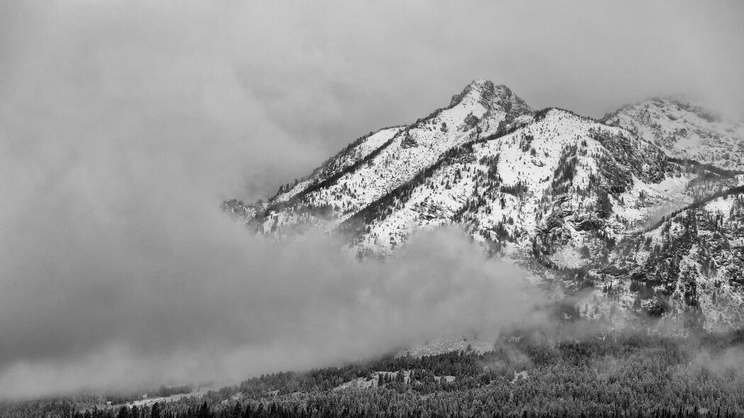 3840x2160 山 雪 森林 云 景观 bw 4k壁纸 uhd 16:9