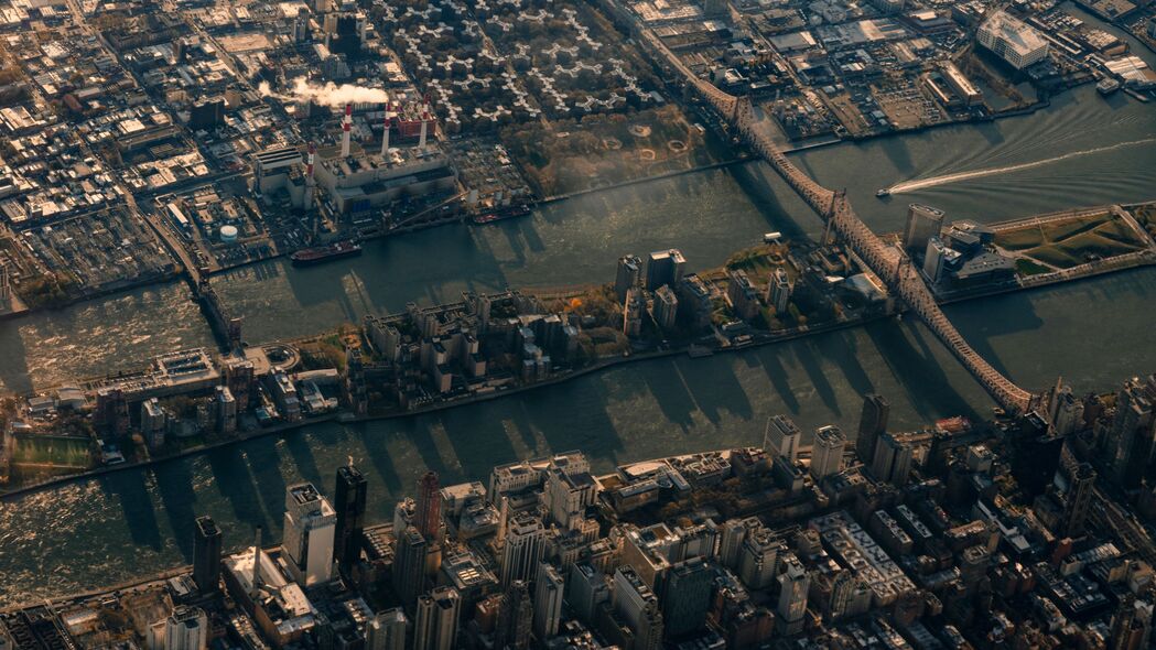 3840x2160 城市 鸟瞰图 建筑物 河流 纽约 美国 4k壁纸 uhd 16:9