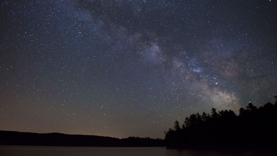 3840x2160 湖 星空 树木 剪影 黑暗 夜间 4k壁纸 uhd 16:9