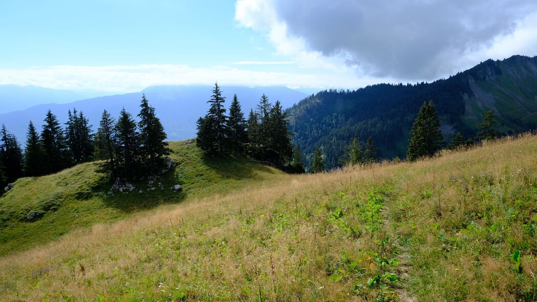 3840x2160 山脉 路径 树木 草地 风景 4k壁纸 uhd 16:9