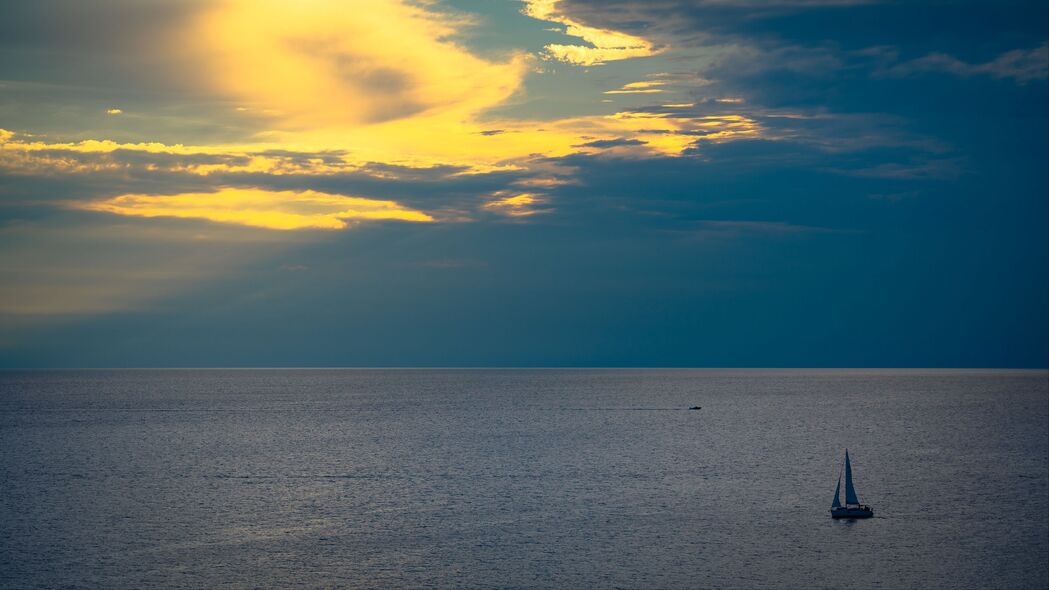 3840x2160 帆船 地平线 海 水 4k壁纸 uhd 16:9