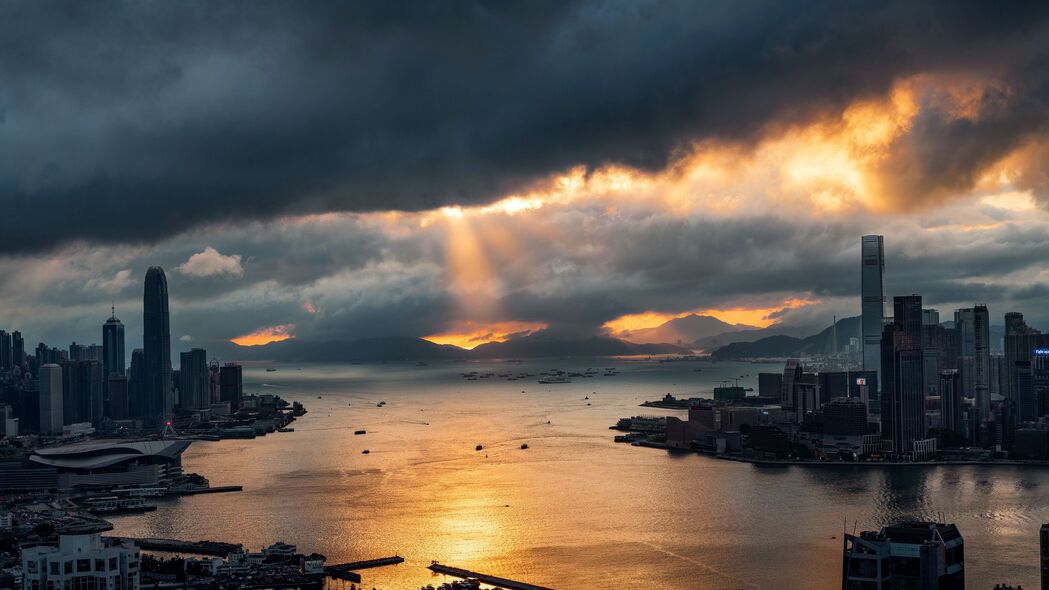 3840x2160 城市 摩天大楼 海岸 港口 日落 4k壁纸 uhd 16:9