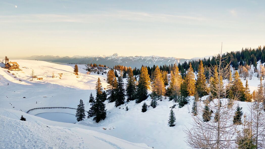 3840x2160 云杉 树木 雪 雪 山脉 4k壁纸 uhd 16:9