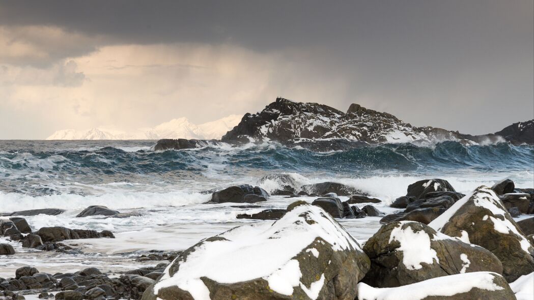 3840x2160 大海 海浪 岩石 石头 雪 4k壁纸 uhd 16:9