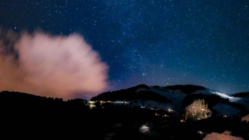 3840x2160 山脉 星空 夜晚 风景 深色 4k壁纸 uhd 16:9