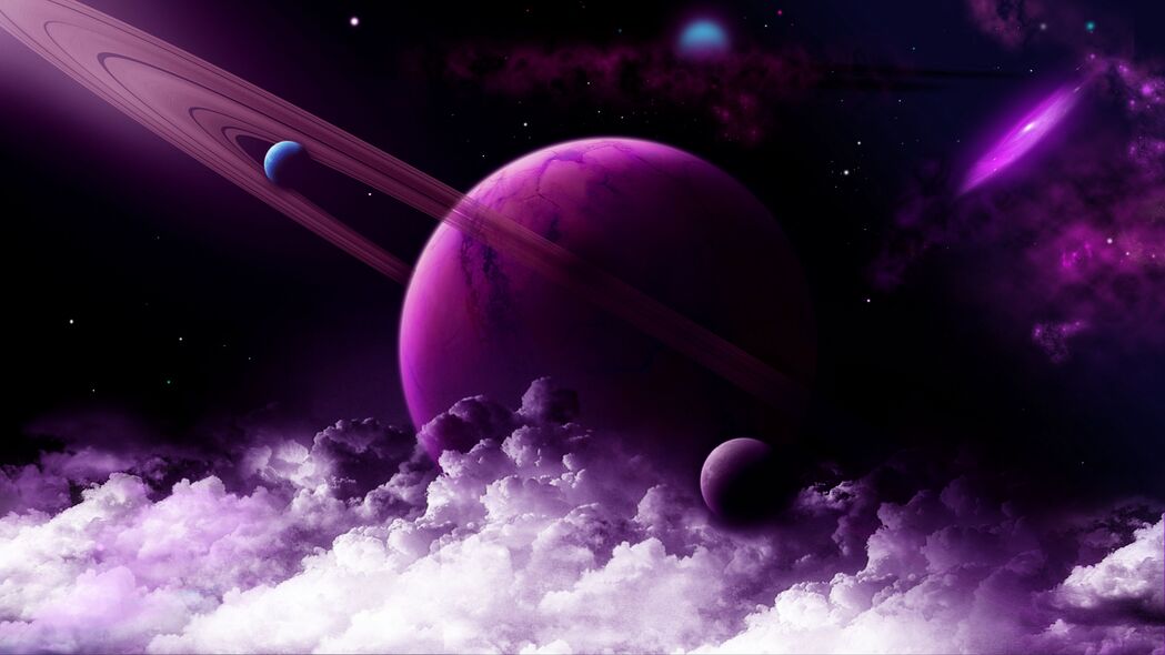 3840x2160 行星 戒指 紫色 云 太空 4k壁纸 uhd 16:9