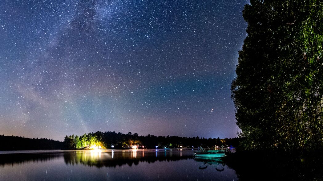 3840x2160 湖泊 夜晚 星空 黑暗 风景 4k壁纸 uhd 16:9