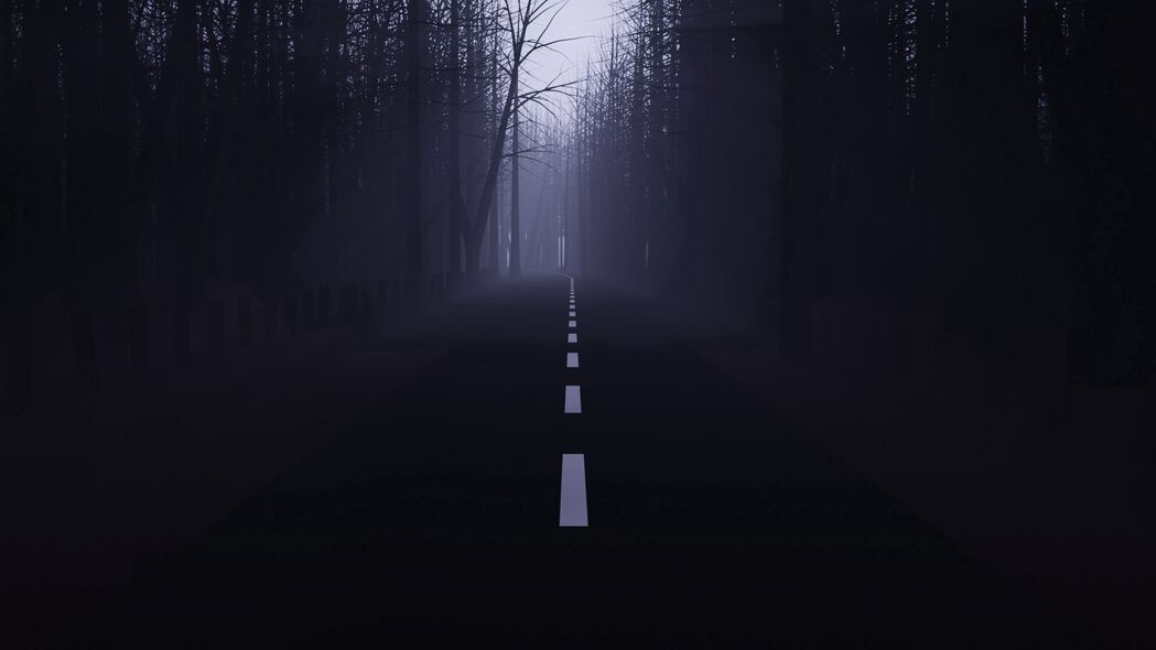 3840x2160 道路 森林 雾 薄雾 树木 深色壁纸 背景