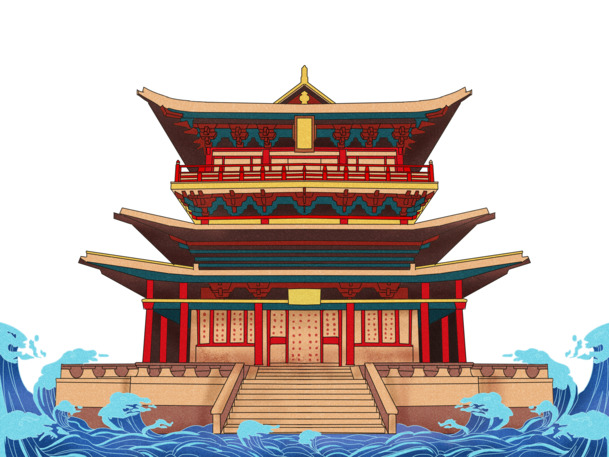 中国风手绘国潮建筑插画