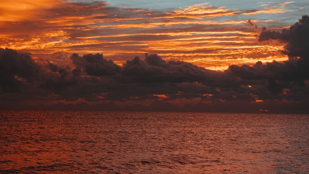 3840x2160 海 地平线 云 日落 天空 波纹 波浪 4k壁纸 uhd 16:9