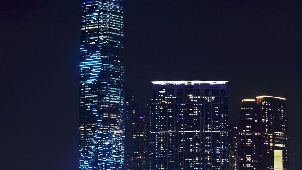 3840x2160 摩天大楼 夜城城市灯光 建筑 香港 4k壁纸 uhd 16:9