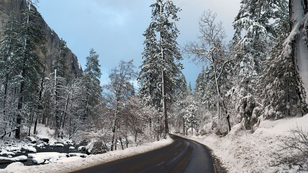 3840x2160 路 雪 冬天 转弯 山谷 风景 4k壁纸 uhd 16:9