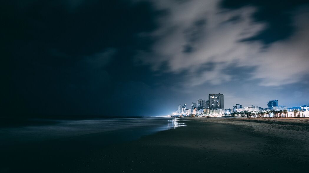 3840x2160 夜城 海滩 夜晚 天空 阴天 云 4k壁纸 uhd 16:9