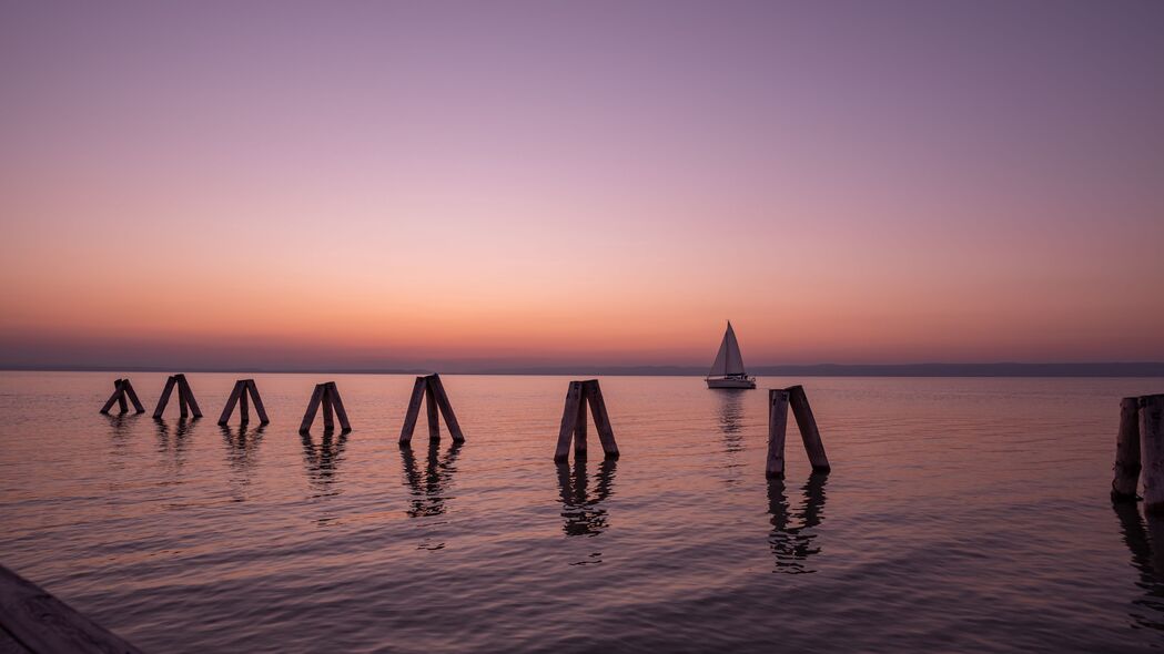 3840x2160 湖 日落 船 地平线 湖neusiedl 奥地利 4k壁纸 uhd 16:9