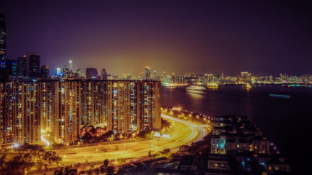 3840x2160 夜城 道路 照明 城市灯光 香港 4k壁纸 uhd 16:9