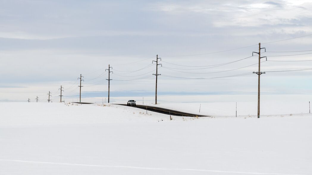 3840x2160 道路 汽车 冬天 极简主义 雪 运动 4k壁纸 uhd 16:9