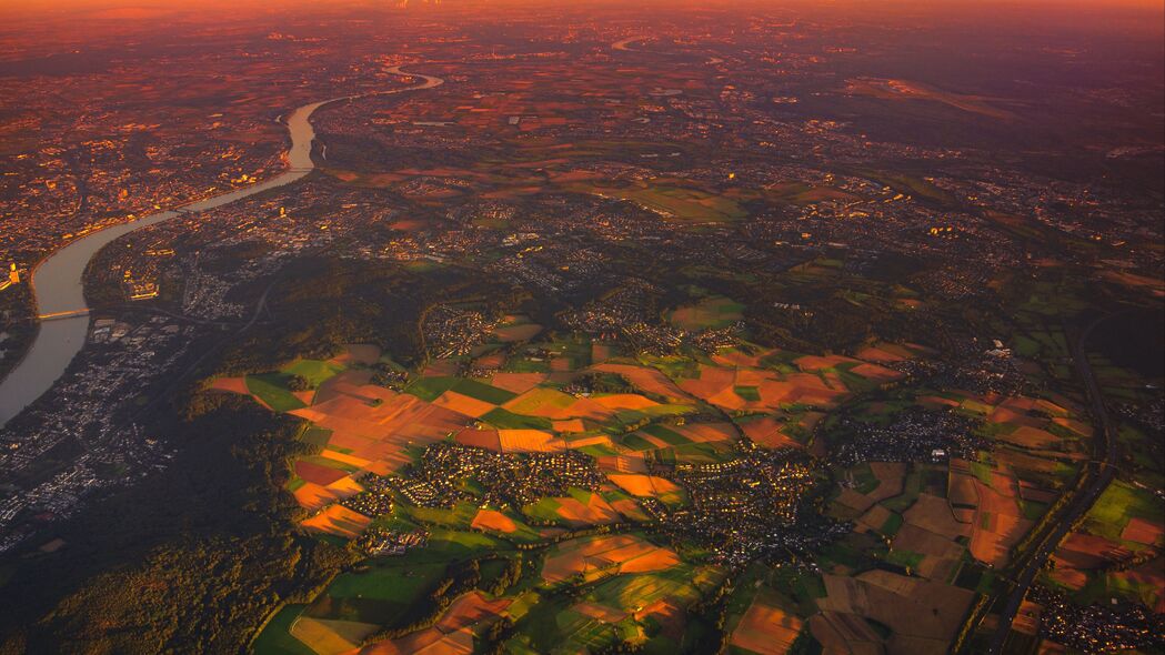 3840x2160 村庄 鸟瞰图 风景 日落 黎明 4k壁纸 uhd 16:9