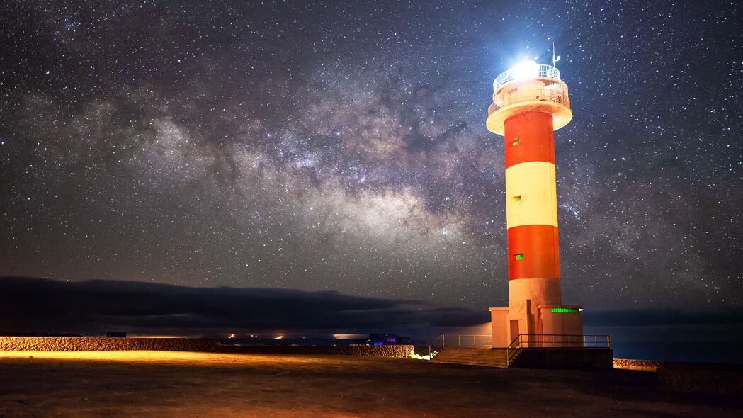 3840x2160 灯塔 星空 银河 夜晚 海岸 4k壁纸 uhd 16:9