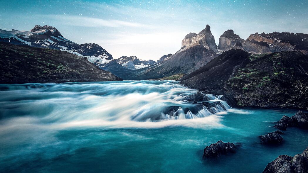 3840x2160 瀑布 湖泊 岩石 torres del paine 国家公园 智利 4k壁纸 uhd 16:9