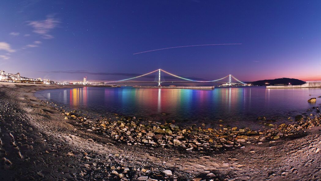 3840x2160 大桥 海岸 海峡 晚上 akashi kaikyo大桥 日本 4k壁纸 uhd 16:9