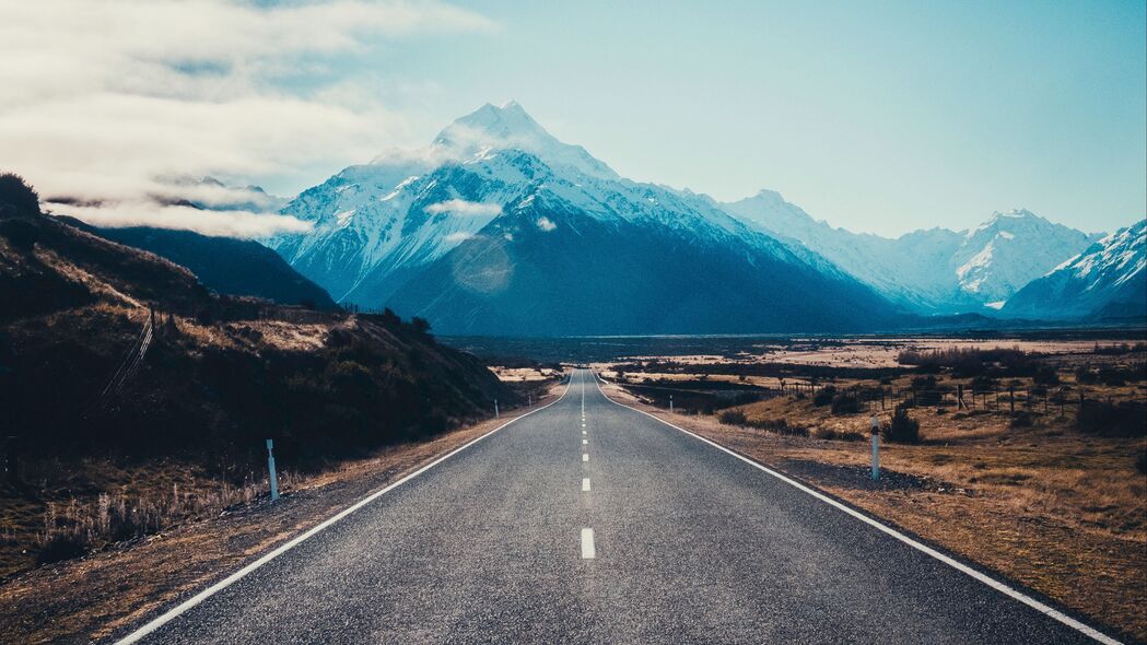 3840x2160 路 沥青 山脉 标记 mount cook 新西兰 4k壁纸 uhd 16:9