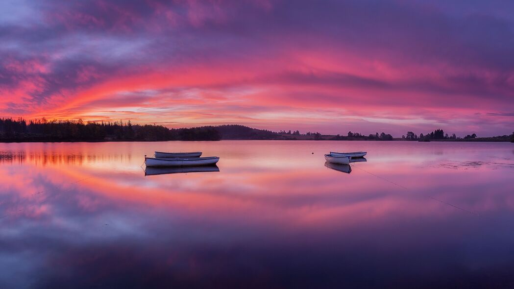 3840x2160 湖 船 黎明 苏格兰 洛蒙湖 trossachs 4k壁纸 uhd 16:9