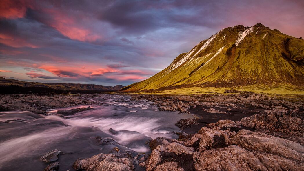3840x2160 冰岛 山脉 河流 石头 流动 4k壁纸 uhd 16:9