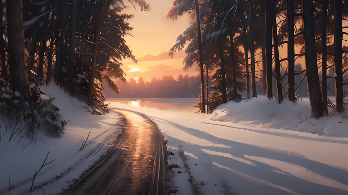 雪后夕阳风景4k壁纸3840x2160
