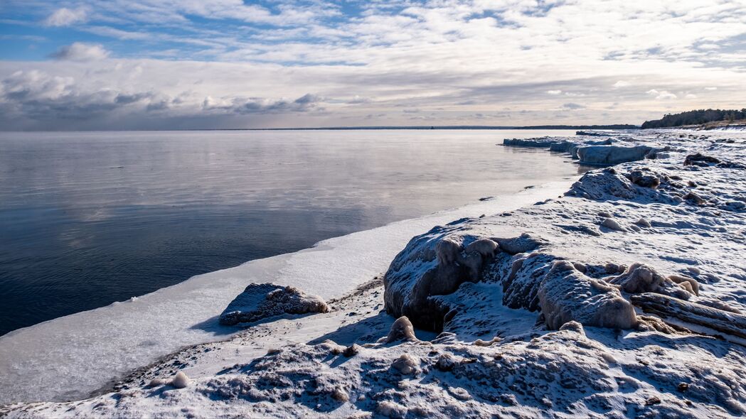 海岸 海 雪 冰 自然 风景 4k壁纸 3840x2160