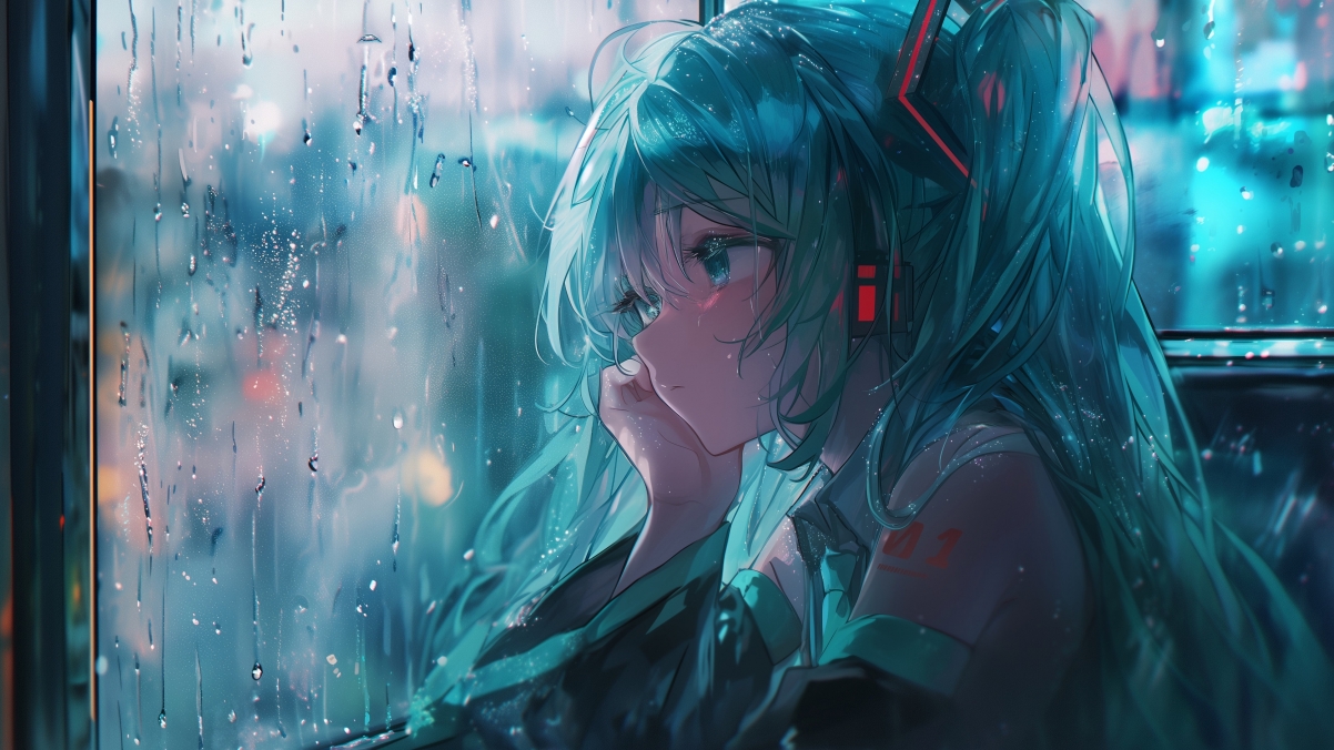 窗边雨 初音 4k壁纸3840x2160